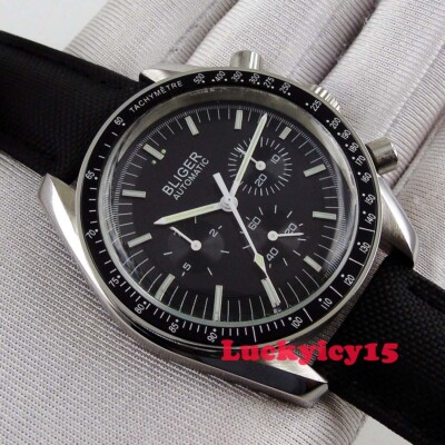 Luxury 40mm BLIGER Black dial Arched glass Multifunction Automatic men's watch