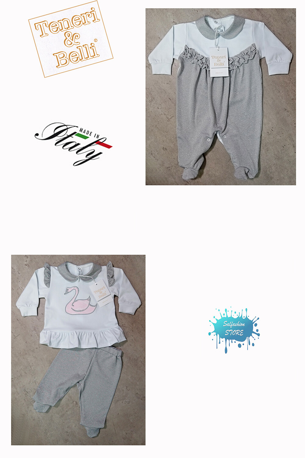 Conjunto Y/O Mono De Bebé Largo Primavera Hecho En Italia TENERI E BELLI