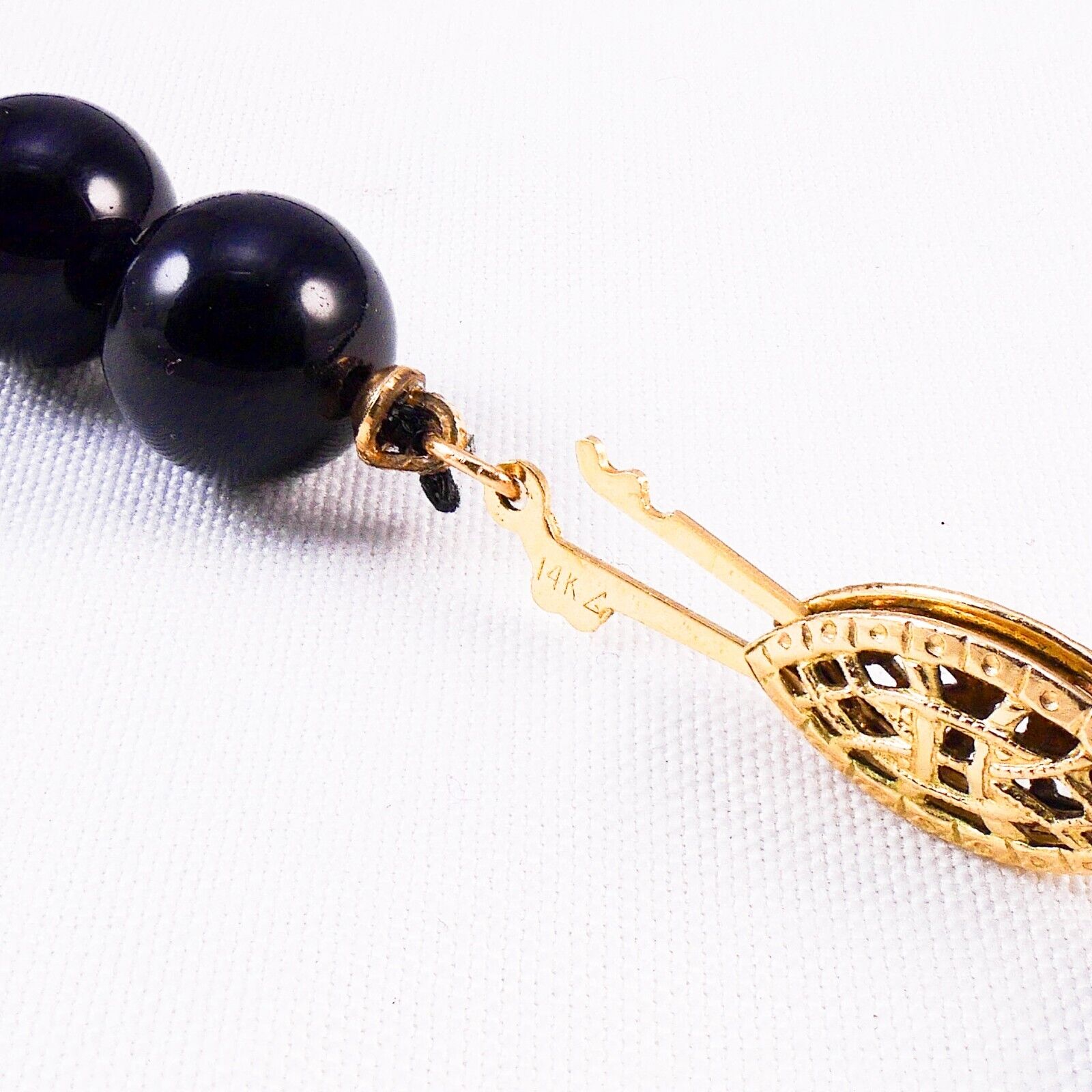 14K Gold 8mm Black Onyx Ball Bead Strand Necklace… - image 10