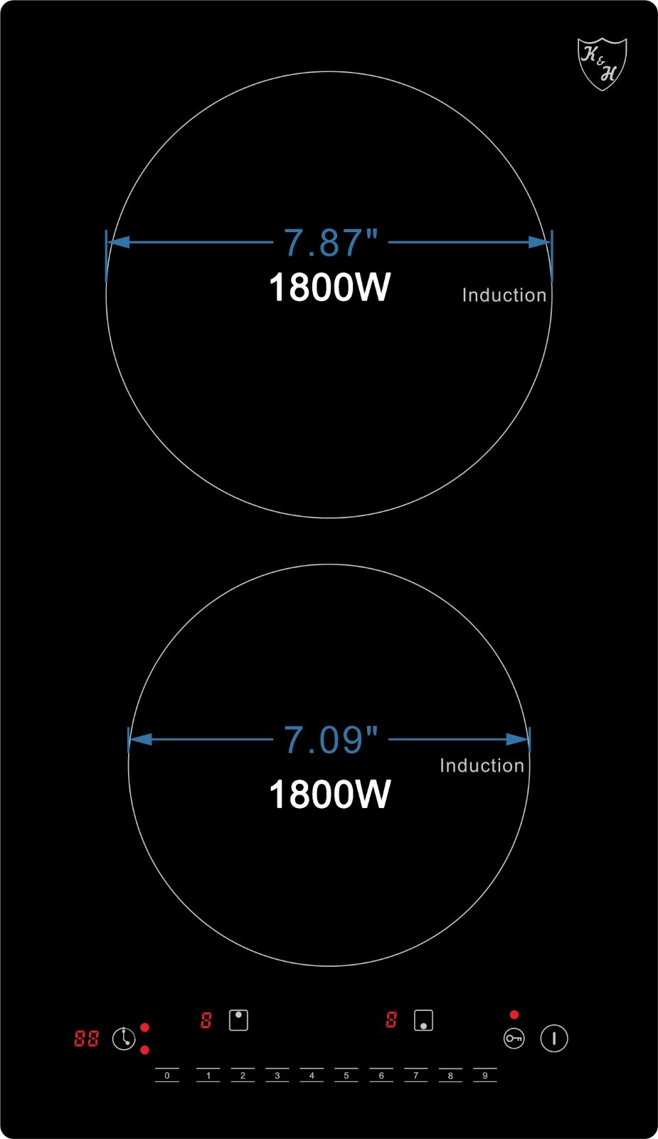 k&h domino 2 burner induction ceramic cooktop