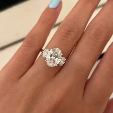 3.80Ct Oval-Cut EF/VS  Lab Grown Diamond Three Stone Wedding Ring 14k White Gold