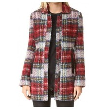 L'agence Women Martine Zip-front Coat In Multi Long Sleeve Red Black Size Large