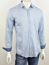 HUGO BOSS Blue Micro-Stripe LEROY SLIM FIT Stretch Cotton Contrast Trim Shirt L