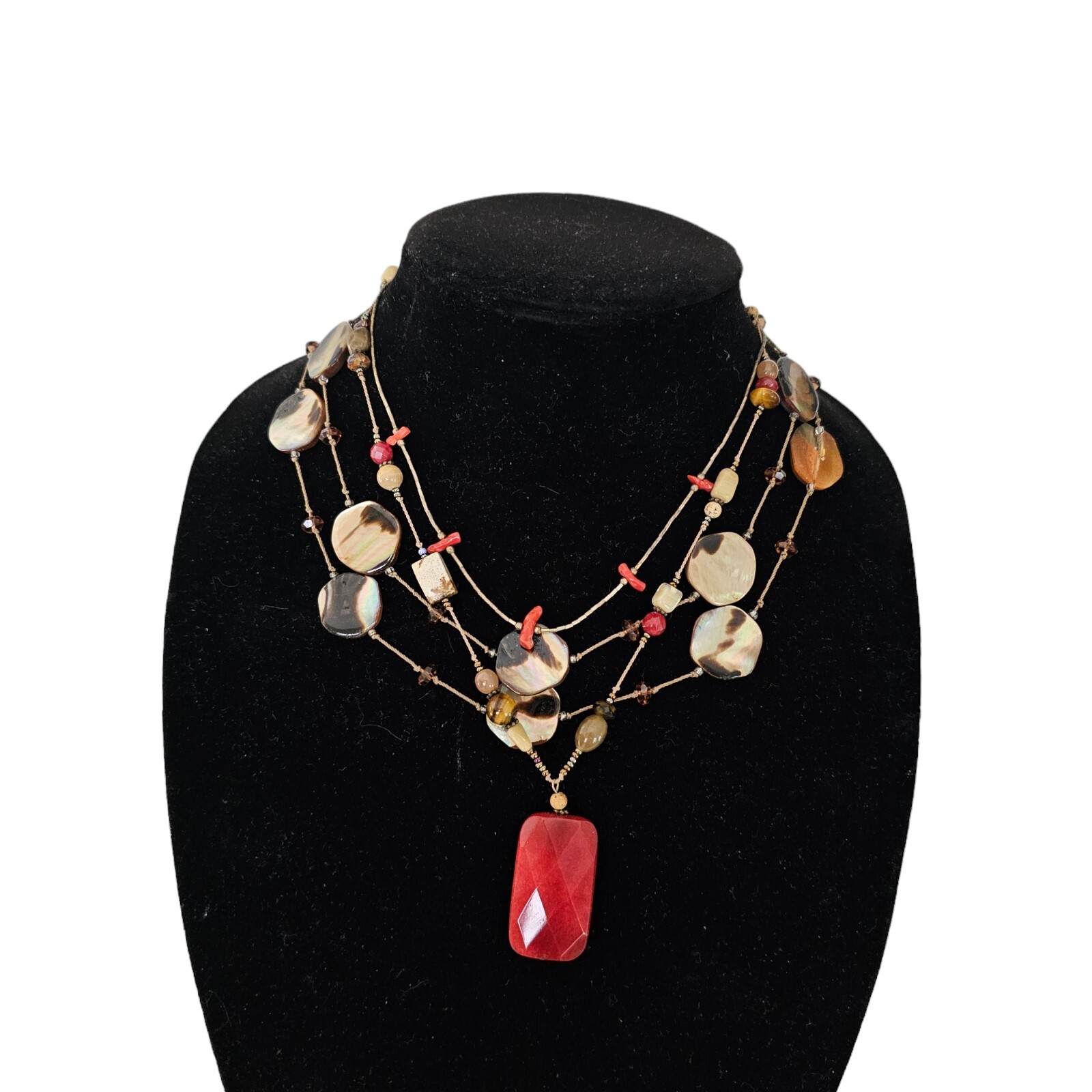 3 Necklaces Layering Mop Abalone Shell Quartz Tig… - image 4