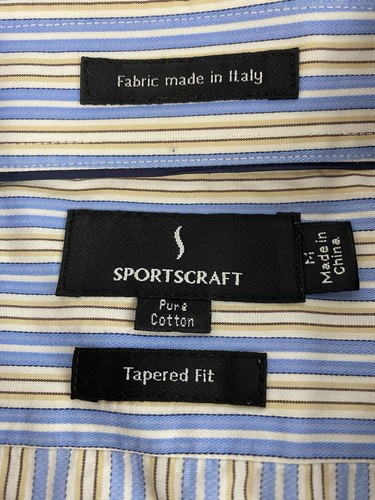 Sportscraft Mens Button Up Shirt Long Sleeve Windham Stripe French Cuff Sz M - Picture 3 of 9