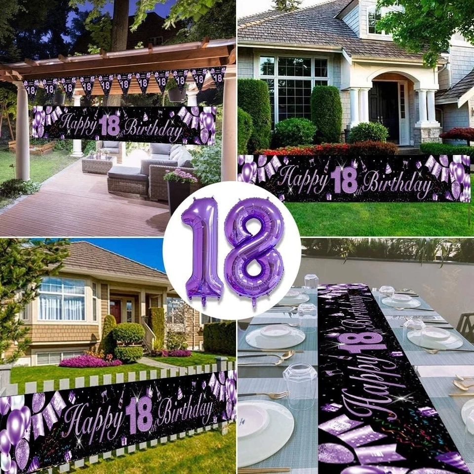 18th Birthday Party Decorations Set 30Pcs Confetti Balloons Banner Purple 18 - Image 4 of 4