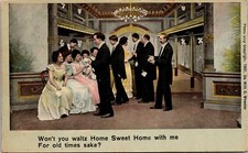 Antique Ballroom Won't you waltz home sweet home with me dancing couplesPostcard