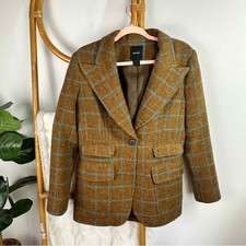 Smythe Birkin Windowpane Check Wool Blazer Brown Toffee Sz 12
