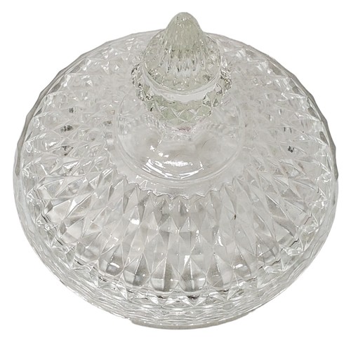Clear & Cranberry Indiana Glass Diamond Point Pedestal Lidded Candy Dish Compote - Picture 6 of 12