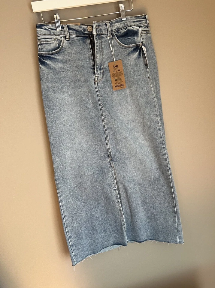 Kensie Vintage Lujo Mujer Midi Jeans Falda Talla 6/28 tiro alto Foto 4 de 4