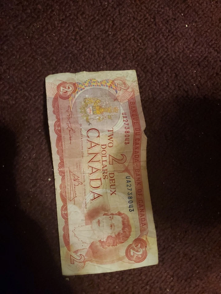 1974 - Canada $2 bill - circulated - Canadian two dollar - RC0929837 - Image 2 of 2