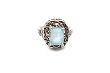 Vintage Sterling Silver 925 Blue Topaz Filigree Ring Size 5 Scroll