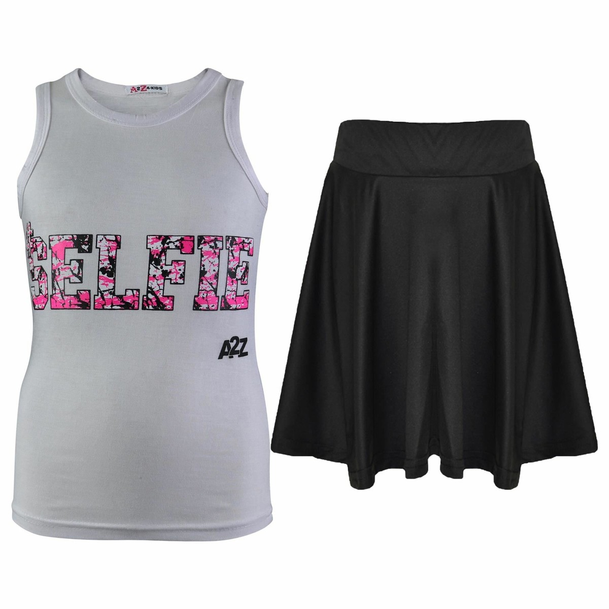 Kids Girls Splash Print Vest Skirt White Trendy Fashion Vest Skirts  5-13 Yrs