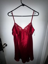Victoria  s Secret Women  s Red Satin Night Gown Dress Slip Lace