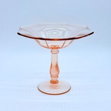 Vintage Pink Depression Glass Footed Compote Candy Dish Octagonal Design 7"