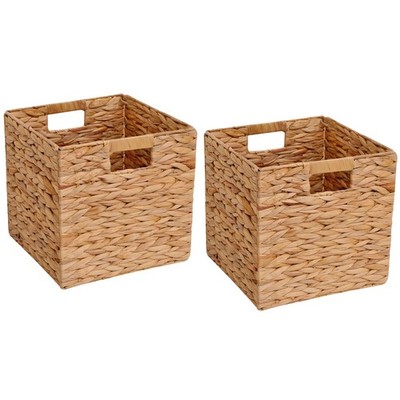 Wicker Storage Basket Foldable Hyacinth Storage Set of 2, 12x12x12 Inch - Han...
