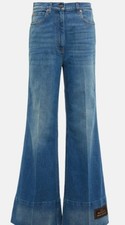 Gucci Blue Washed Denim Gucci - Embroidered flared jeans Waist 27 Rear 
