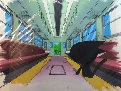 Cyborg Kuro-chan cell drawing with handwritten background #4046bc
