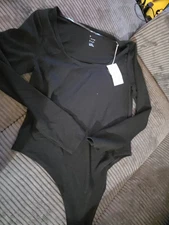 A New Day One Piece Bodysuit Women’s Size Xl Black Long Sleeve Knit Snap