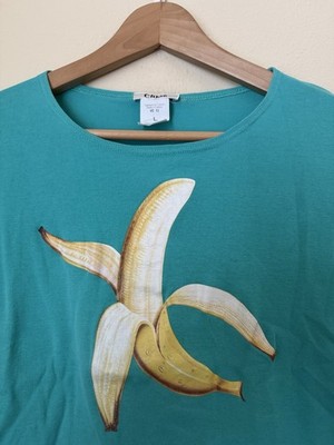 Chloe Banana Print Long Sleeve Tee Shirt Vtg Turquoise Large | eBay