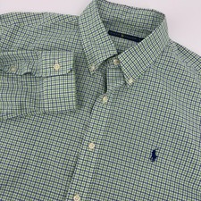 Ralph Lauren Men's Size Large Long Sleeve Button Down Shirt Green Blue Plaid