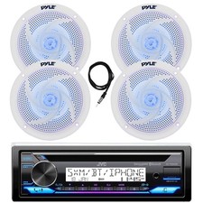Marine Bluetooth CD Radio, 4x 5.25" 180W Blue Flash LED White Speakers, Antenna