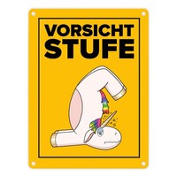 Vorsicht Stufe Metallschild In 15X20 Cm Mit Lustigem Einhorn