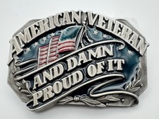 Vintage 1987 Siskiyou American Veteran Belt Buckle USA Flag Military IV-40