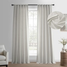 Basic Faux Linen Curtains - 108 Inch Long Pair - 2 Panels - 50W x 108L - Natu...