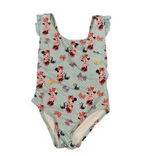 Disney Minnie Mouse  Figaro Girls Swimsuit One Piece Ruffles Light Teal Size 4