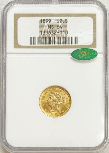 1899 GOLD USA $2.50 LIBERTY QUARTER EAGLE COIN NGC MINT STATE 64 CAC