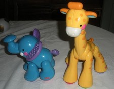 Fisher Price Amazing Animals Click Clack Giraffe Elephant Sensory Poseable Toy