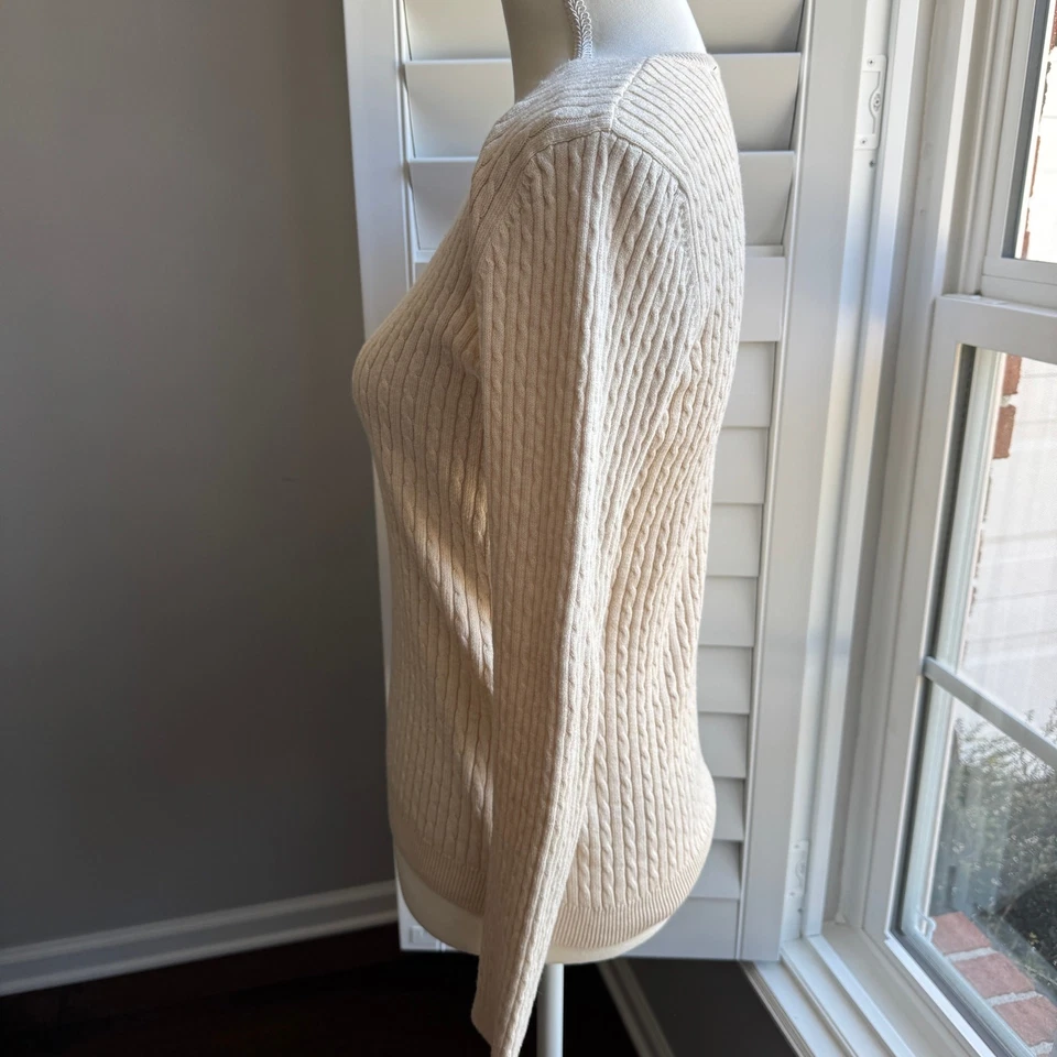JEANNE PIERRE свитер женщин S овсянка крем легкий рыбак кабель трикотажа - Изображение 4 из 4