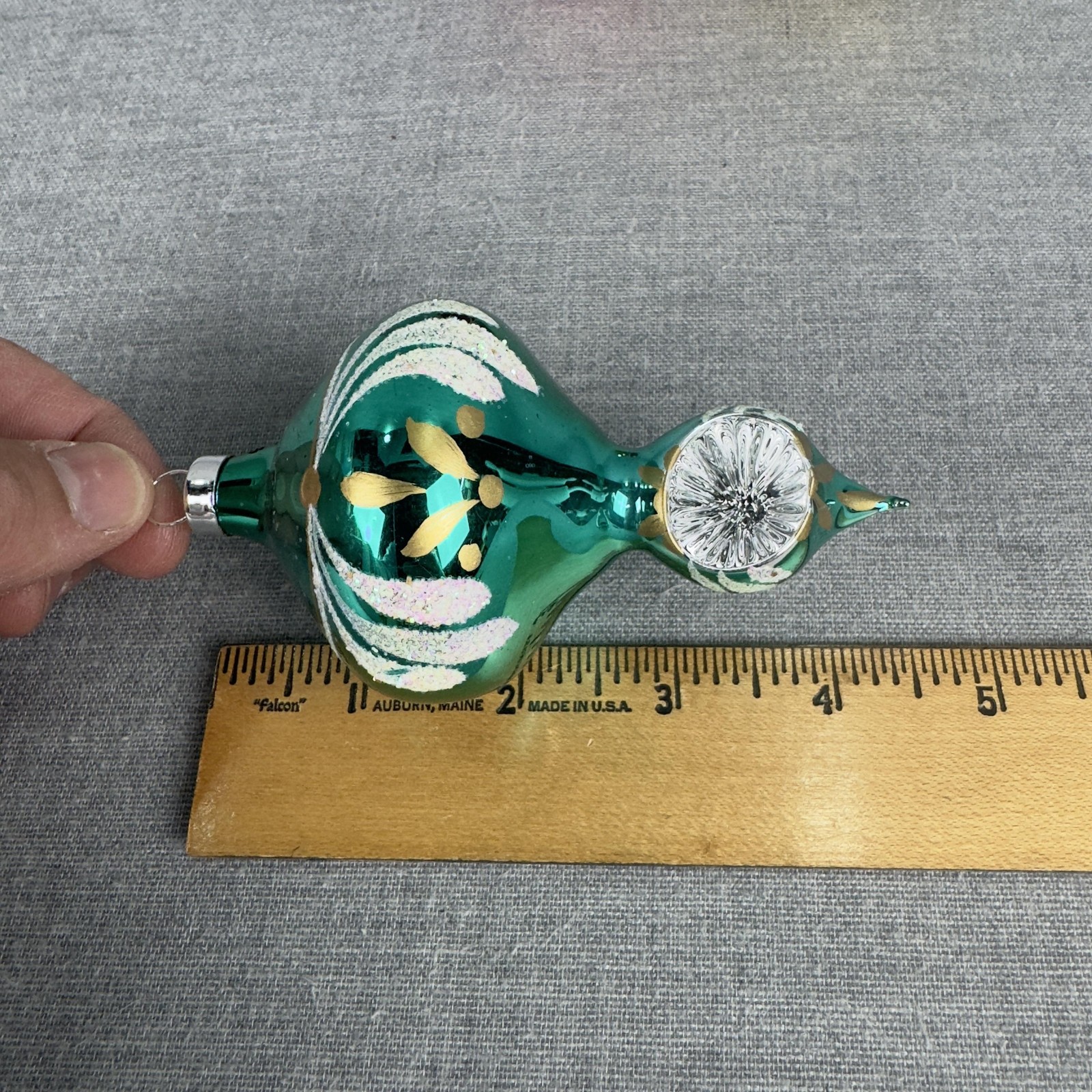 Glass Drop Christmas Ornaments Set Of 3 Reflector Red Gold Teal Green