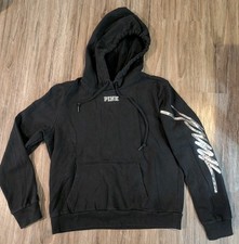 Victoria's Secret Pink Hoodie Sweatshirt Bling Sequin Sleeve Spellout Women's L