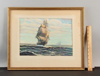 Signed BRUCE RITCHIE American Maritime Clipper Ship Seascape Gouache Painting NR