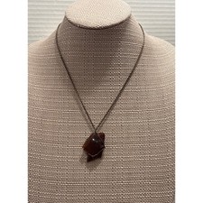Handmade Wire Wrapped Brown Glass Pendant Necklace Bronze Tone Chain Boho18"