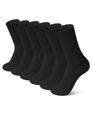 6 Pairs Kids Crew Socks Boys Girls Athletic Cushioned Hiking 10-14 Years Black