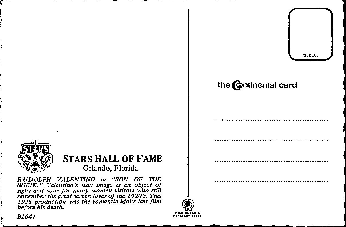 Orlando Florida Rudolph Valentino Son of the Sheik Continental Postcard B500 thumbnail 2