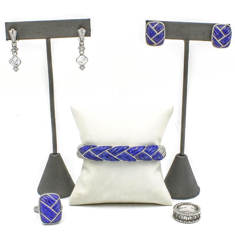 Judith Ripka Sterling Lapis Lazuli CZ Rope Twist Earrings Cuff Lot of 5 #S5666-1