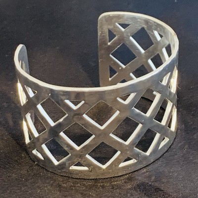 RUSTIC CUFF Hammered Wide Cuff Bracelet 1.5 Cutout Diamond Shapes Retired 5.75 