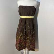 Anthropologie Tabitha Strapless Dress Size 10 Brown Floral Eyelet Boho Midi