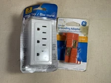 GE Grounding Adapter 2-Pack + Wall Tap 3-Outlet Power Splitter – New#003