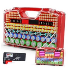 Battery Organizer Storage Holder Box Case with Tester, New Ultra-Large red