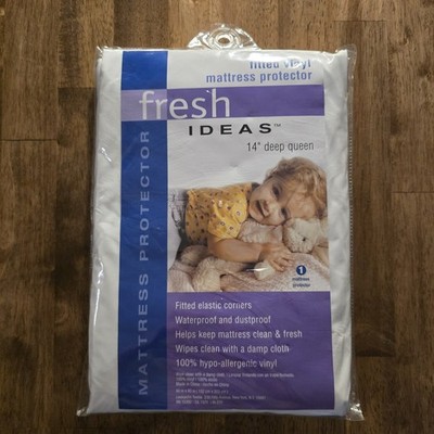Fresh Ideas Queen Waterproof Vinyl Mattress Protector Fitted 14 Inch Deep New