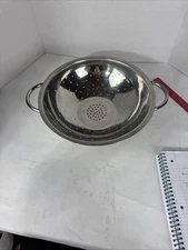 Vintage Retro Stainless Steel Strainer Colander w/ Handles & Stand