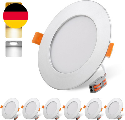 Da LIGHT LED Einbaustrahler Flach 230V 9W, Strahlende Einbauleuchten Silber 6 St