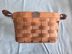 Peterboro Basket Vintage With Braided Leather Hsndles  9x5.5x5 Made In USA 