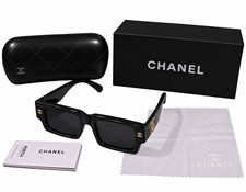 CHANEL Women's Rectangle CC Logo Sunglasses Black Frame Gray Tinted Case