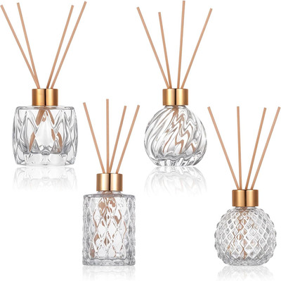 4 Piece Reed Diffuser Set, 3.5-4.2oz Empty Bottles and 20 Reed Sticks, Unique De